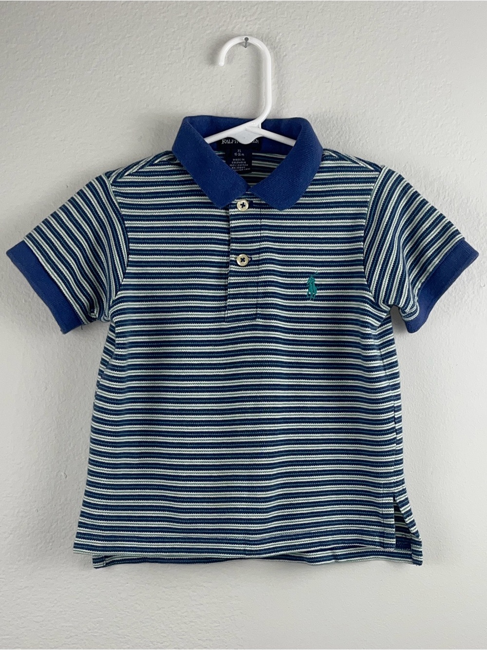 Ralph Lauren Y2K Blue Green Striped Polo Vintage Shirt 18-24M XL